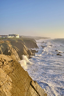 Premium Selects 2024 Prints: The rocky coast of Sao Pedro de Moel on a windy day. Marinha Grande, Leiria. Portugal