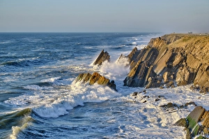 Sao Pedro De Moel Prints: The rocky coast of Sao Pedro de Moel on a windy day. Marinha Grande, Leiria. Portugal