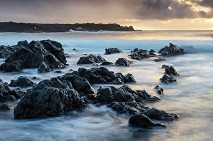 Lanzarote Prints: Rocky coastline at sunset, Playa Montana Bermeja
