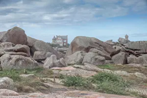 Manor House Prints: Rocky landscape with manor house at the Phare de Ploumanac'h