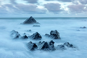 High Tide Prints: Rocky outcrops at high tide, Sandymouth Bay and Beach, near Bude, North Corwall, England