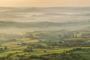 Rolling countryside at dawn, Brecon Beacons National Park, Powys, Wales, UK
