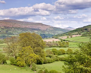 Rolling countryside near Bwlch with views to Sugar Loaf mountain, Brecon Beacons National