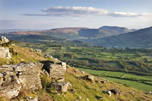Rolling countryside near Crickhowell, viewed from the Llangattock Escarpment, Brecon Beacons National Park, Powys