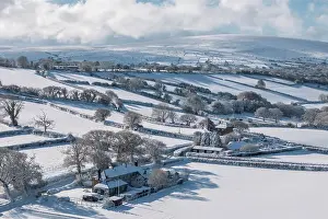 November Prints: Rolling countryside and rural cottages in Dartmoor National Park in Devon