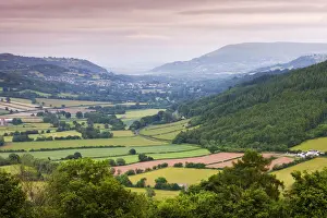 Rolling countryside in the Usk Valley looking towards Crickhowell, Brecon Beacons