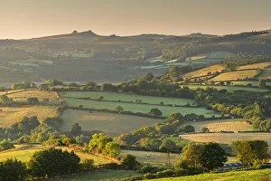 Rolling countryside views to Haytor, Dartmoor National Park, Devon, England. Summer