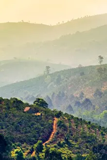 Rolling hills and coffee plantations in Central Highlands, Bao Loc, Lam Dong Province