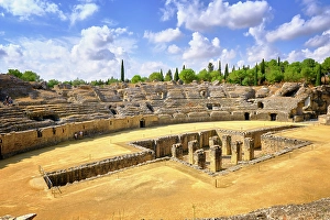 Roman City Prints: The Roman Amphitheatre of Italica at Santiponce, near Seville. Andalusia, Spain