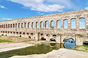 Aqueduct Prints: The Roman aqueduct of San Lazaro (Acueducto de San Lazaro) over the Albarregas river