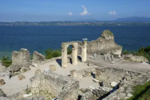 Lago Di Garda Prints: Roman archaeological site, Catull Thermal bath in Sirmione, Lake Garda, Italy