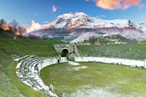 Apennines Prints: Roman archeological site of Alba Fucens with majestic Apennines mountain of Sirente Velino regional park