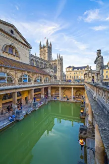 The Roman Baths and Bath Cathedral, Bath, Somerset, England