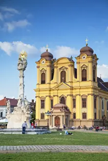 Timisoara Prints: Roman Catholic Cathedral and Trinity Column in Piata Unirii, Timisoara, Banat, Romania