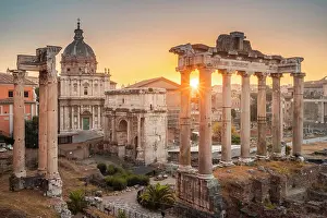 Ancient Monument Prints: The Roman Forums (Imperial Fora) at sunrise. Rome, Lazio, Italy