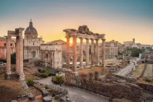 Ancient Monument Prints: The Roman Forums (Imperial Fora) at sunrise. Rome, Lazio, Italy