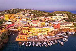 Tyrrhenian Prints: Roman harbour of Ventotene and the colourful houses on the marina at dawn