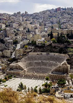 Roman Theater Prints: Roman Theater and The Hashemite Plaza, elevated view, Amman, Amman Governorate, Jordan