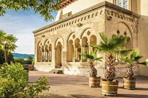Romanesque Prints: Romanesque hall in the inner courtyard of Bad Homburg Castle, Taunus, Hesse, Germany