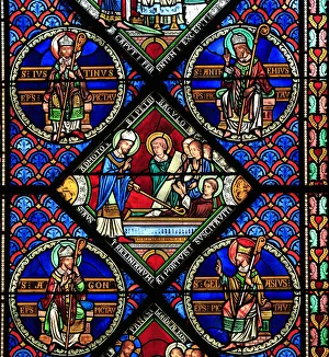 Romanesque stained glass window, church Sainte-Radegonde, Poitiers, Poitou-Charantes Romanesque stained glass window, church Sainte-Radegonde, Poitiers, Poitou-Charantes