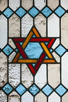 Images Dated 30th January 2015: Romania, Bucharest, Tailors Synagogue, Star of David, stained-glass window detail