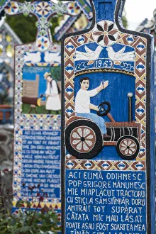 Romania, Maramures Region, Sapanta, The Merry Cemetery with handcarved gravestones
