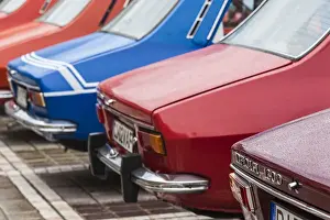 Automobiles Prints: Romania, Transylvania, Brasov, Piata Sfatului Square, antique car show of 1970s-1980s-era