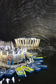Romania, Transylvania, Cluj-Napoca. The boating lake in the Terezia Mine at Salina