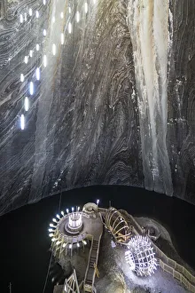 Romania, Transylvania, Cluj-Napoca. An aerial view of the Terezia Mine at Salina Turda