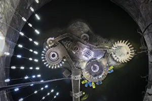 Romania, Transylvania, Cluj-Napoca. An aerial view of the Terezia Mine at Salina Turda