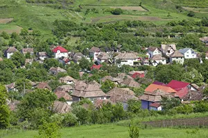 Structures Prints: Romania, Transylvania, Iernut, elevated village view