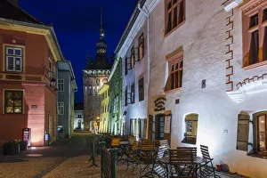 Romania, Transylvania, Sighisoara, clock tower, built in 1280, evening