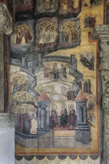 Images Dated 30th January 2015: Romania, Transylvania, Sinaia, Sinaia Monastery, small church, exterior frescoes