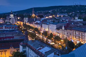 Romania, Transylvania, Targu Mures, elevated city view towards Piata Trandafililor Square