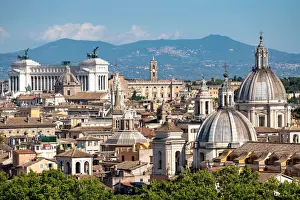 Vittorio Emanuele Prints: Rome, Lazio, Italy. Cityscape and Altare della Patria monument from Sant