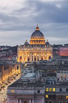 Rome, Lazio, Italy. High angle view of the Vatican City and St Peters Basilica
