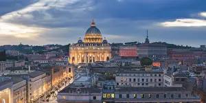 Rome, Lazio, Italy. High angle view of the Vatican City and St Peters Basilica