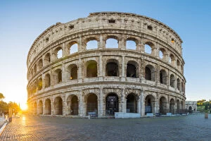 Rome, Lazio, Italy. Panoramic view of the Colosseum at sunrise