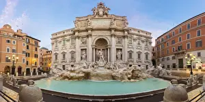 Rome, Lazio, Italy. Panoramic view of the Trevi Fountain at dusk