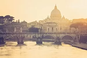 Images Dated 12th April 2015: Rome, Lazio, Italy. St Angel bridge at sunset