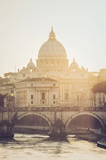 Historic Center Prints: Rome, Lazio, Italy. St Angel bridge at sunset