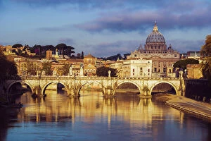 Rome, Lazio, Italy. St. Peters Basilica and Tiber River