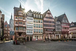 Half Timbered Houses Gallery: Romerberg square with historic half-timbered houses and Kaiserdom, Frankfurt, Hesse, Germany