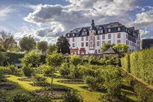 Rose garden in front of the Idstein Castle, Hesse, Germany