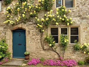 Images Dated 5th July 2023: Roses over Cottage Door, Lacock, Wiltshire, England