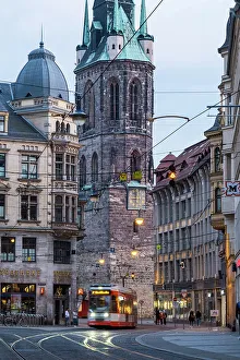 Trams Prints: Roter Turm (bell tower) Halle (Saale), Saxony-Anhalt, Germany