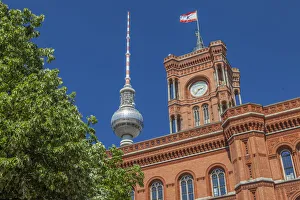 Television Tower Prints: Rotes Rathaus and Television Tower, Berlin, Germany