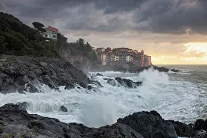 Typical House Prints: Rough sea at sunrise on the cliff of Tellaro