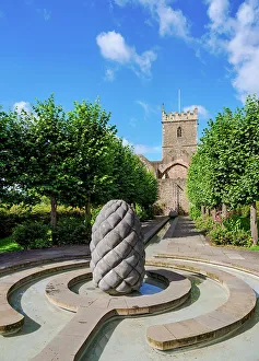 Castle Park Prints: Round Pool and St Peter's Church, Castle Park, Bristol, England, United Kingdom