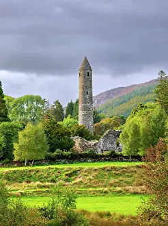 Monastic Prints: The Round Tower at sunset, Early Medieval Monastic Settlement